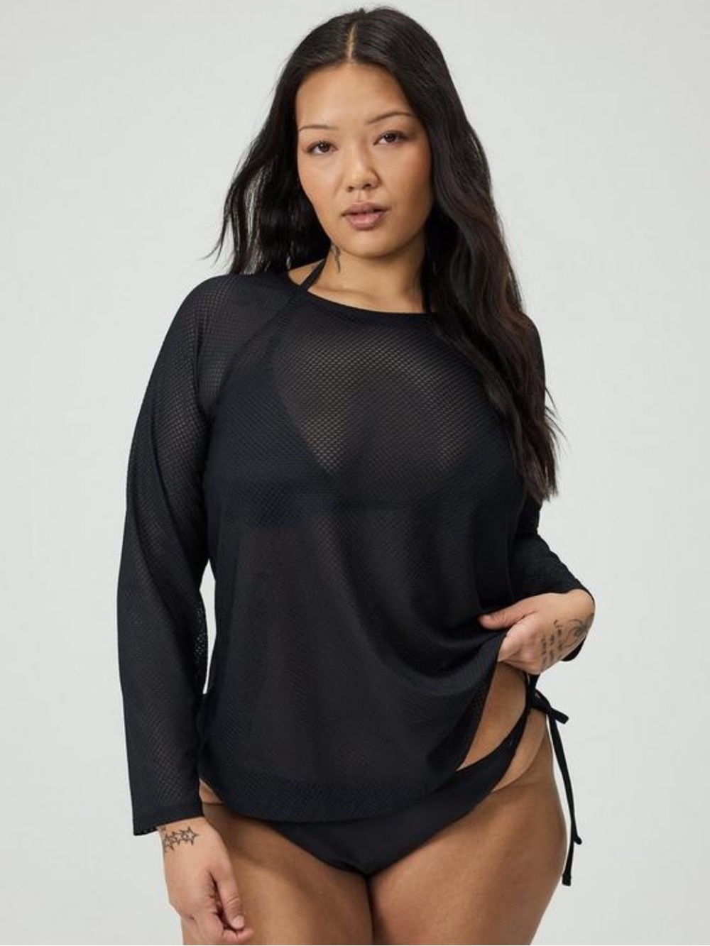 Torrid UPF Women’s Black Mesh Long Sleeve Swim Top NWT